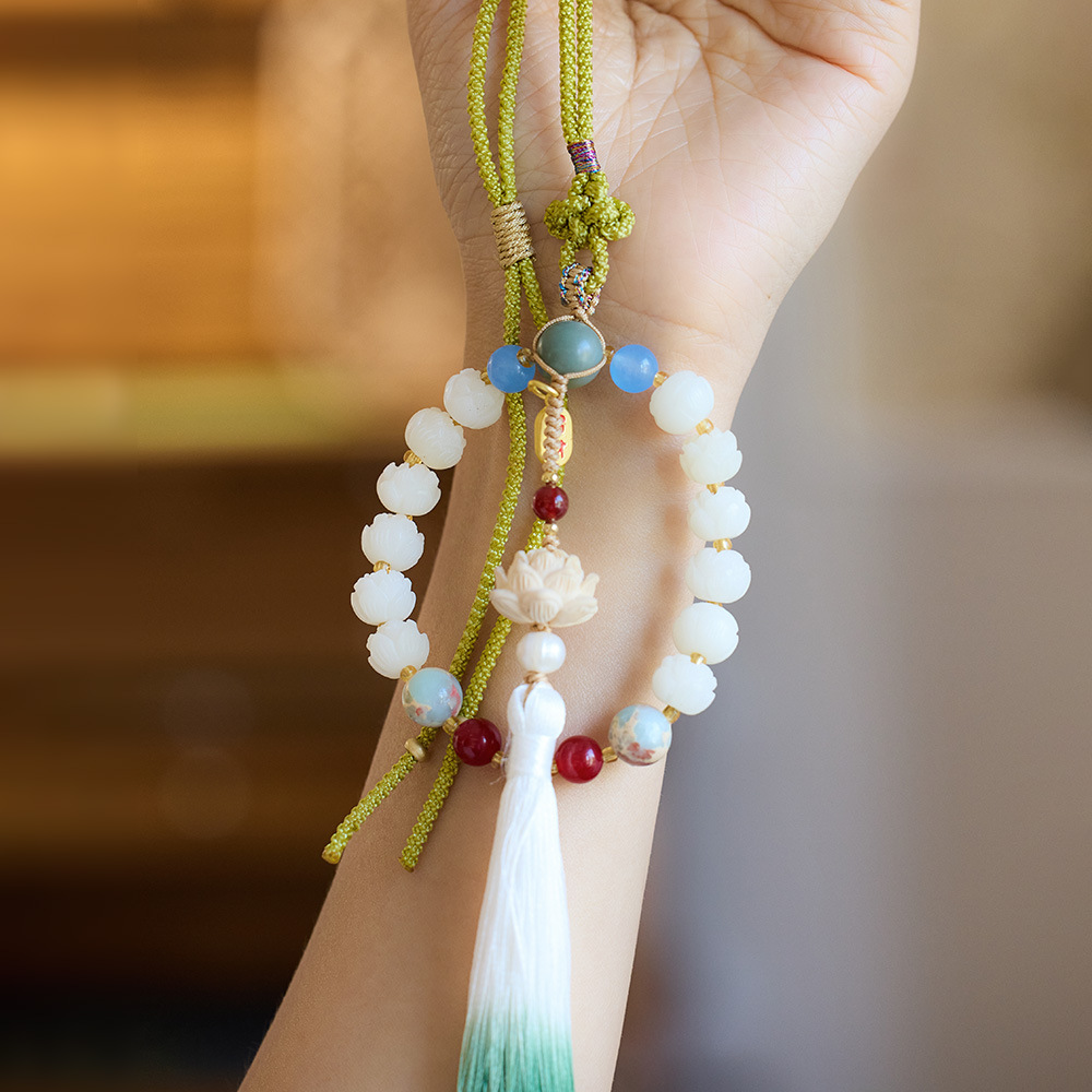 Natural Dharma Joy Bodhi lotus car pendant, retro tassel, money flower car pendant, bag pendant, ancient-style gift wholesale pic 9