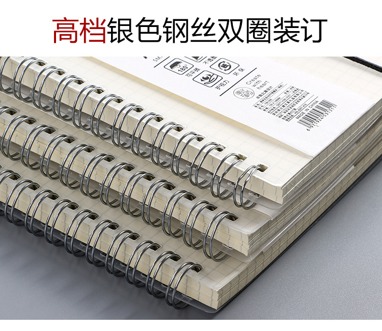 Transparent PP binding coil notebook, creative and simple side-flip grid horizontal line notebook, notepad, student stationery wholesale pic 7