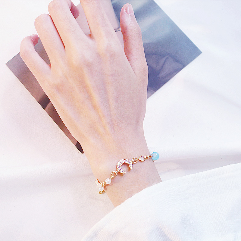 Korean version exquisite crystal bracelet, sweet and girlish heart, star and moon marble bracelet, fresh and delicate strawberry crystal jewelry pic 12