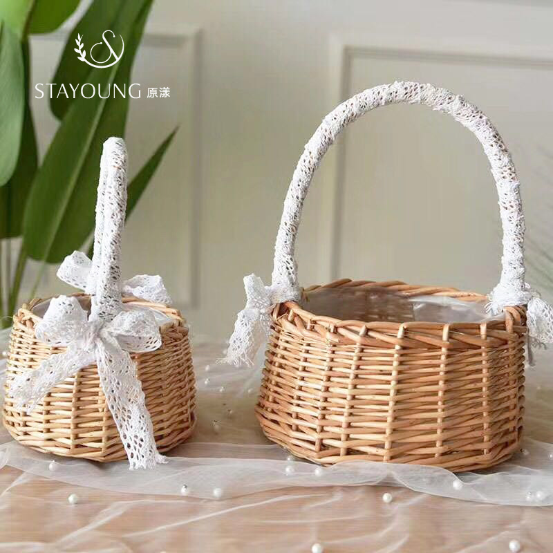 Hand-woven princess basket, willow-woven hand-held basket, wedding flower basket, gift basket, floral arrangement basket, fruit basket pic 3