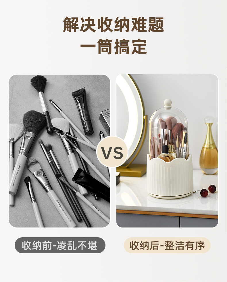 Simple rotating makeup brush storage cylinder, dust-proof eyebrow pencil, eye shadow and lipstick shelf, desktop cosmetics compartmentalized storage box pic 3