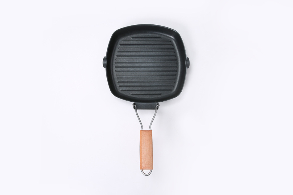 Steak frying pan, breakfast frying pan, folding wooden handle, flat, non-stick, gas induction cooker, customizable LOGO steak pan pic 3