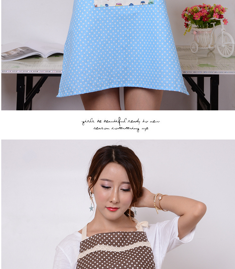 凡趣 圆点蕾丝棉麻围裙 时尚波点挂脖系带无袖居家围裙批发详情8