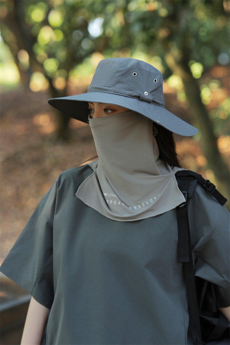 大沿防晒遮脸面纱罩遮阳帽子女士夏季登山帽户外男防紫外线钓鱼帽详情7