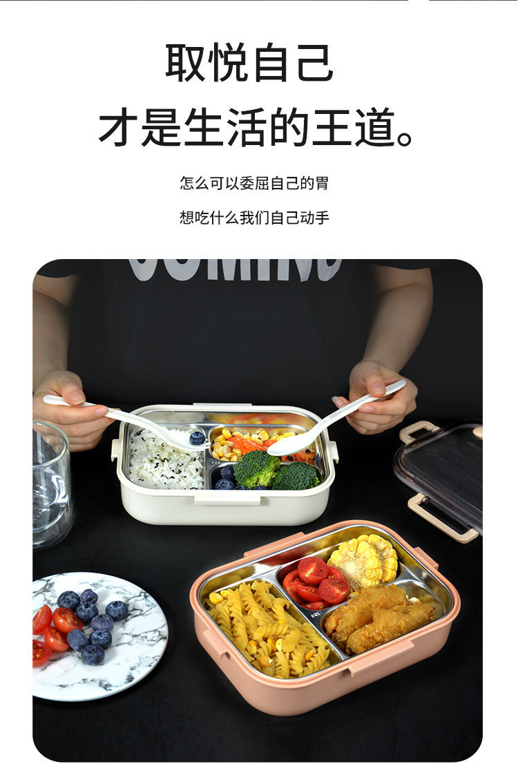 304不锈钢保温饭盒学生专用 食品级儿童可分格便当盒透明盖子饭盒详情4