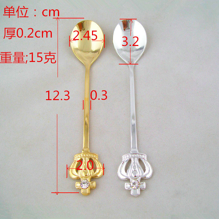 High-end stainless steel mirror-polished tableware, crown coffee spoon, retro dessert spoon, creative diamond mini tune, gold and silver set pic 5
