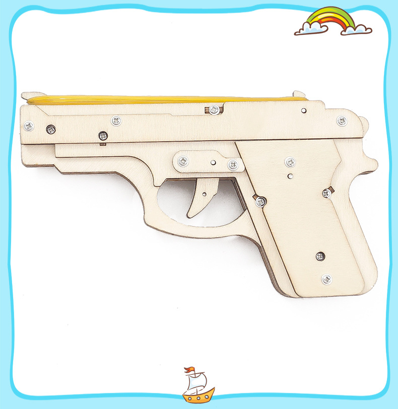 Fun science and technology small model diy for primary school students, wooden rubber band gun material package, steam education learning AIDS pic 17