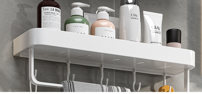 白色免打孔浴室卫生间置物架壁挂式厕所洗手间洗漱台毛巾收纳墙上详情7