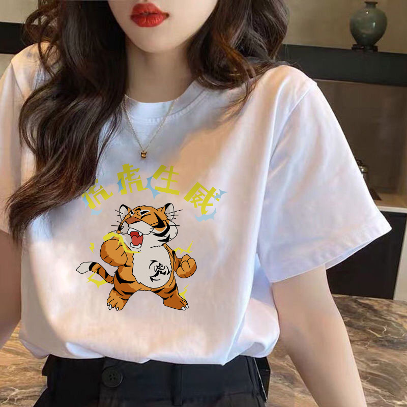 红色短袖t恤情侣女装春夏季2022新款别致小个子虎年上衣本命年潮详情9
