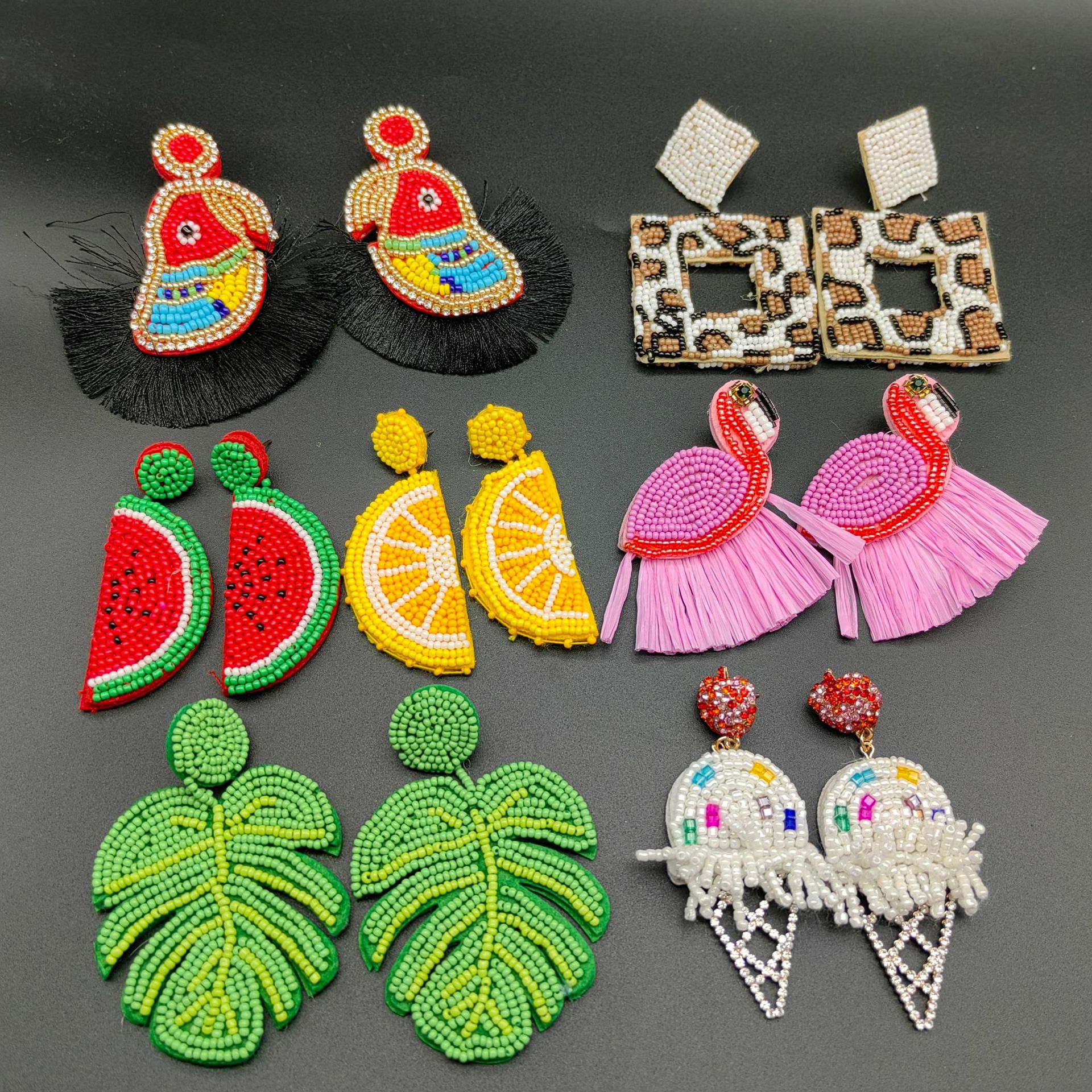 外贸跨境重工耳饰韩国高级感手工串珠耳圈耳环耳钉女气质饰品配件详情1