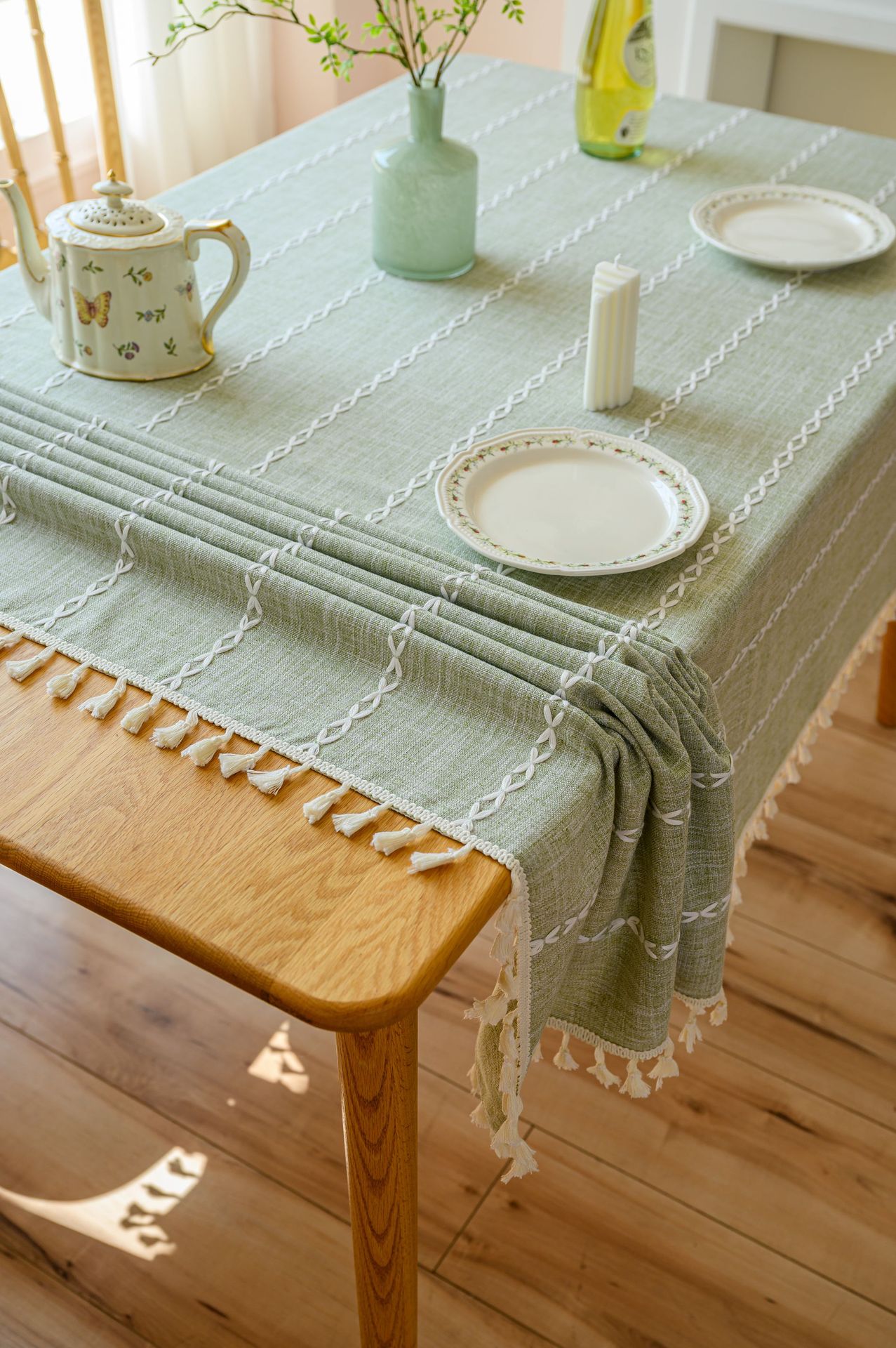 Cross-border three-dimensional embroidered striped tablecloth, popular black solid color, white cotton and linen tablecloth cover, fabric outdoor party pic 69