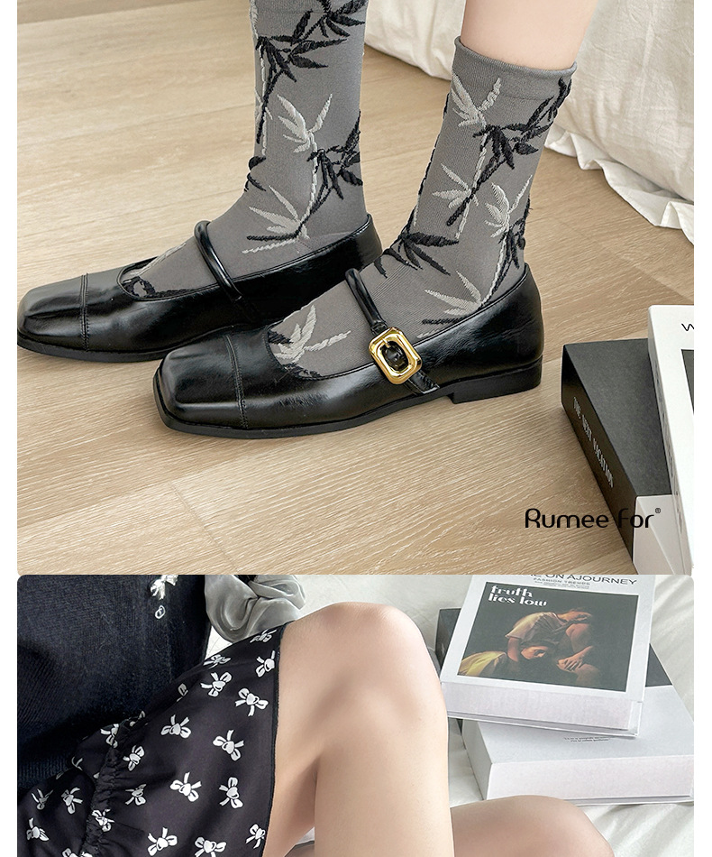 国潮中国风复古盘口木耳花边袜可爱袜子女中筒袜黑白纯色JK少女国潮袜详情17