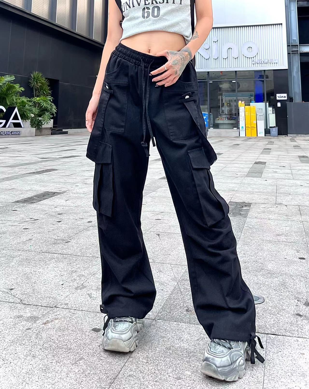 2023 Petite and hot girl high-waisted long retro work pants for women, autumn straight-leg long pants, black casual pants for women pic 7