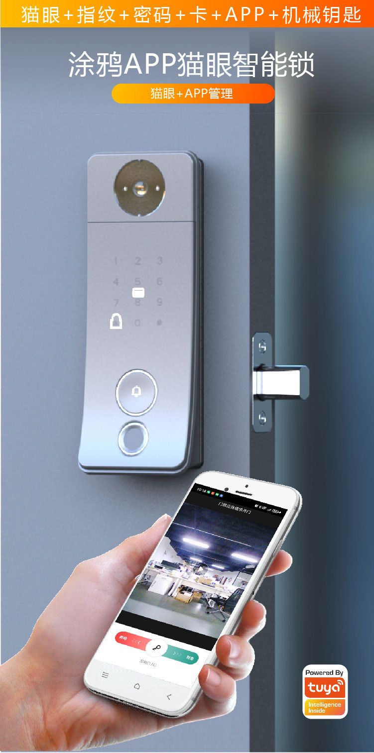 American-style dumb lock, graffiti wifi, smart home, visual cat eye capture lock, remote password, card swiping, fingerprint unlocking, safe and anti-theft, lighter style, random shipment pic 1