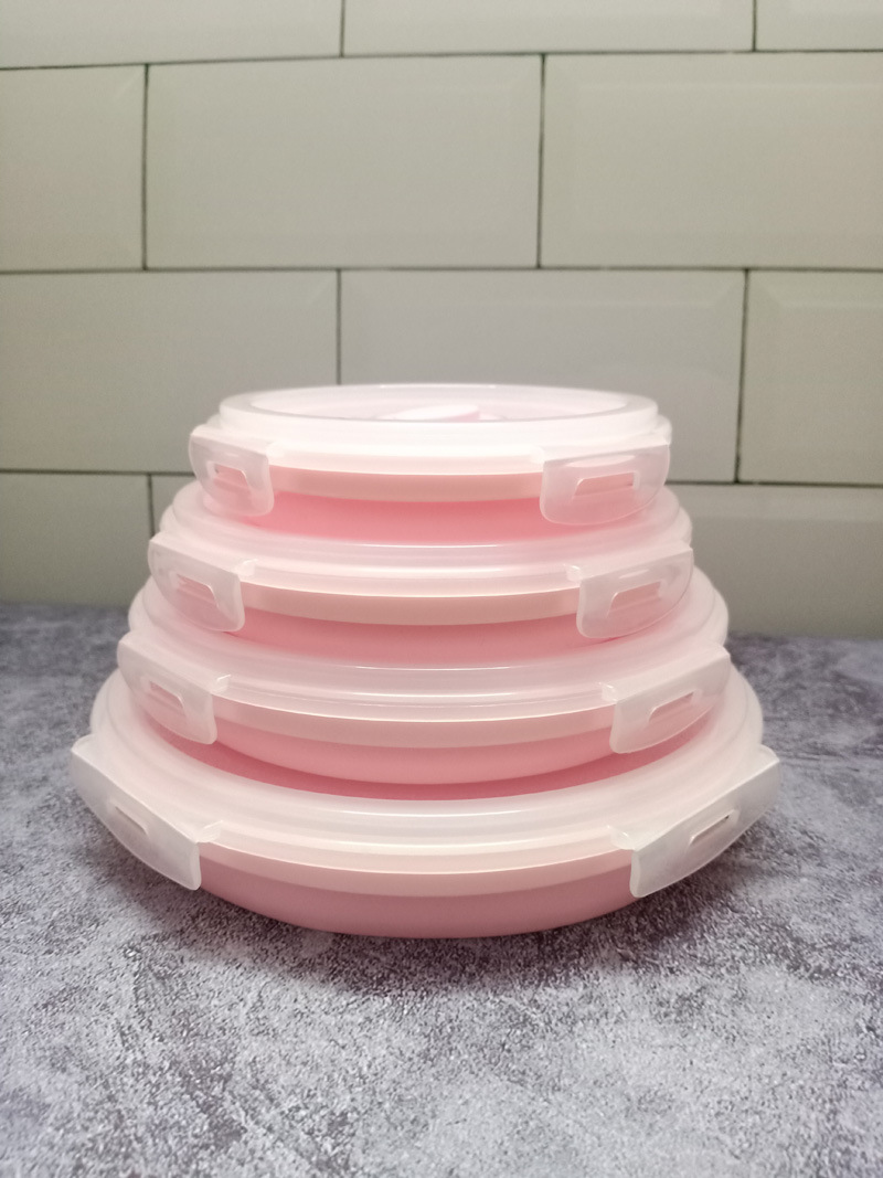 创意硅胶折叠饭盒四件套泡面硅胶碗保鲜盒便携午餐便当盒厂家批发 pic 13
