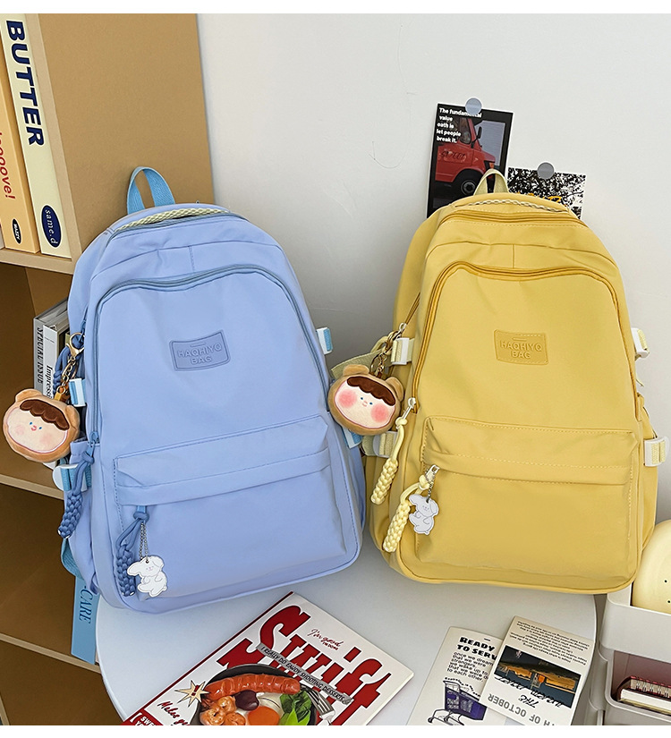 高颜值纯色书包女大学生日系简约双肩 包韩版初高中生大容量背包详情28