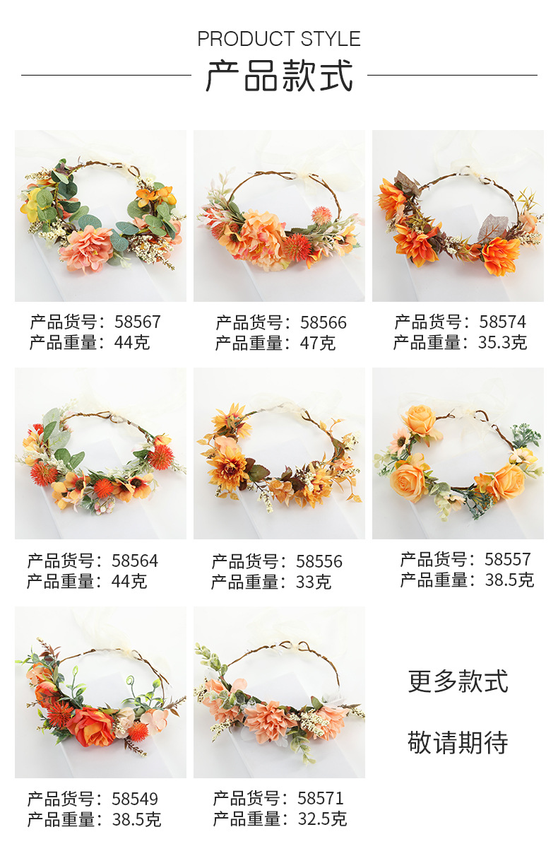 New large flower garland, Bohemian faux fabric bridal and bridesmaid headbands, headwear and hair accessories from Europe and America pic 4
