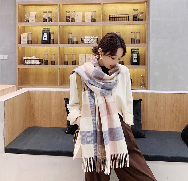 2020格子围巾秋冬季新款双面仿羊绒女加厚长款保暖披肩时尚百搭详情6