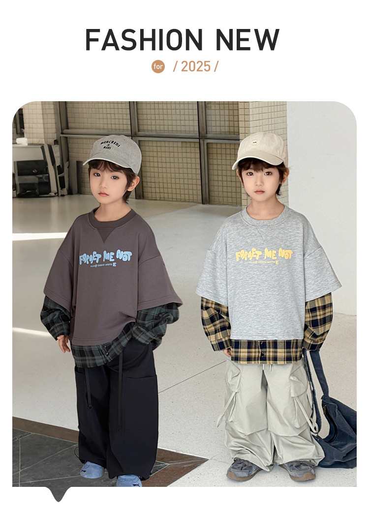 Two stylish and trendy Korean-style patchwork fake loose hoodie jackets for children and boys pic 1