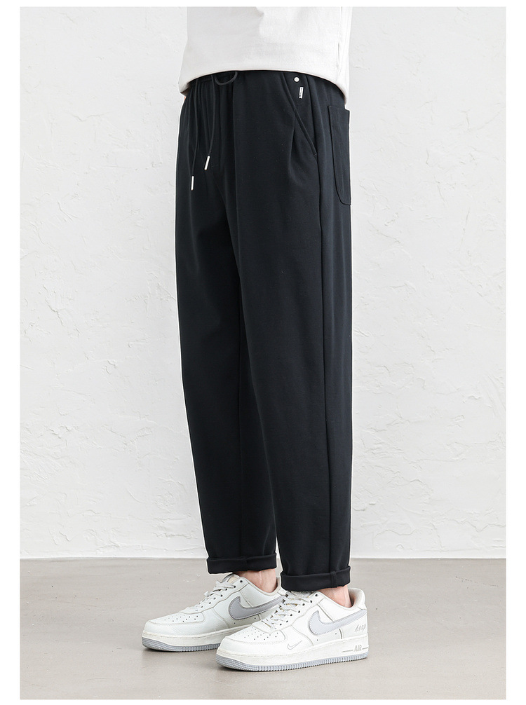 WOOG2005松紧腰黑色弹力休闲裤男2025春夏季新款微宽松百搭直筒裤详情9