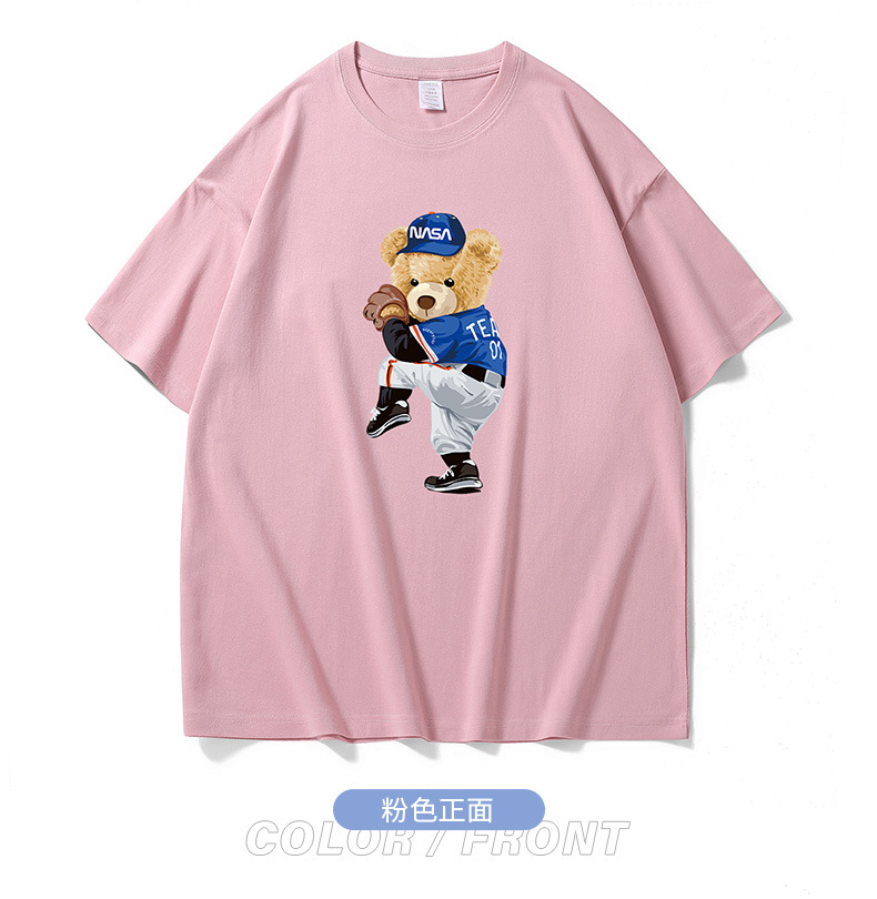 NASA collaboration short-sleeved T-shirt for men, a heavyweight off-the-shoulder pure cotton bestseller with bear print, half-sleeved couple T-shirt for women pic 43