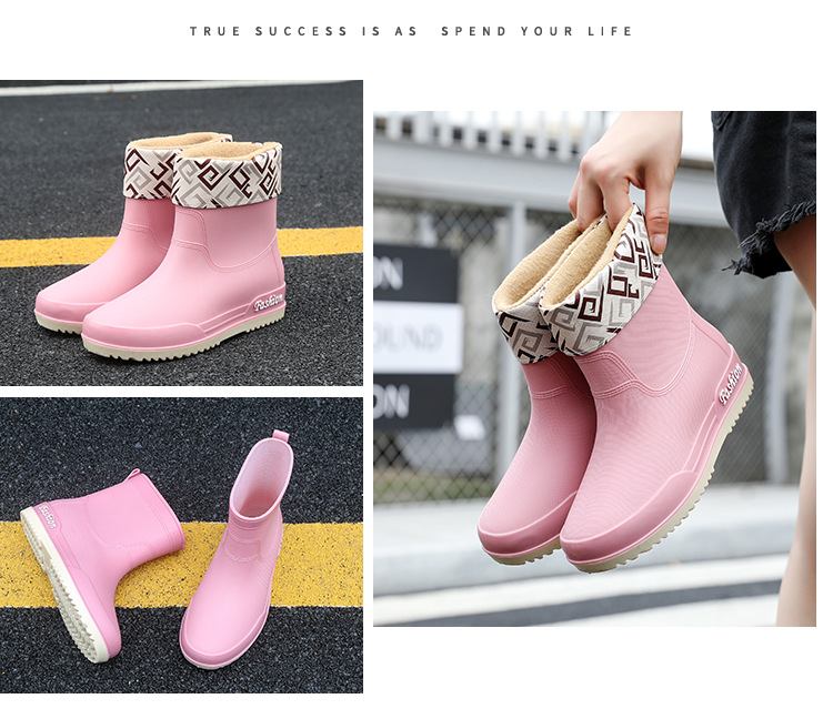 日系新款雨靴女士款短靴户外雨鞋厚底成人时尚款网红防滑加绒水鞋详情23