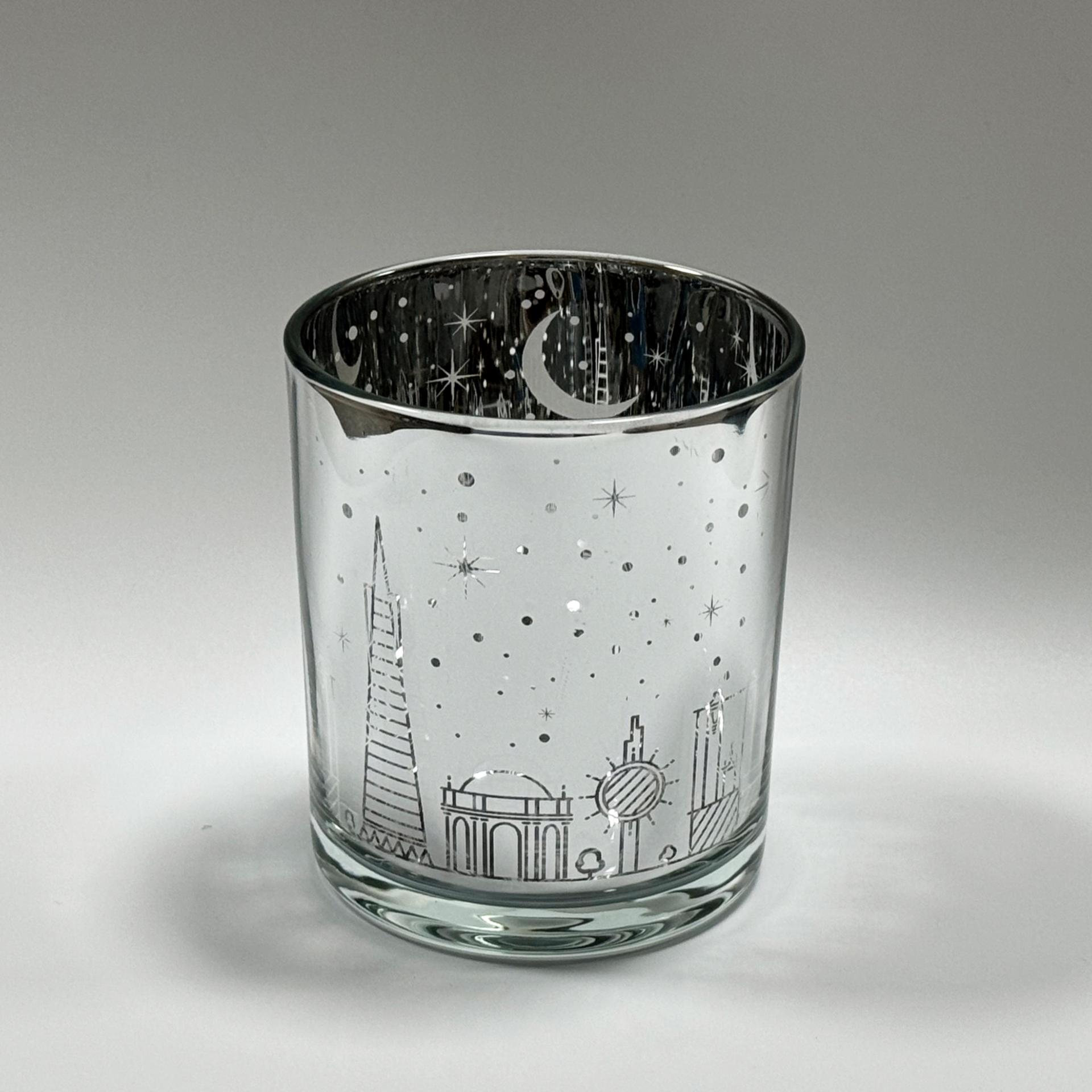 城市星空街景蜡烛玻璃杯烛台空杯电镀激光镂空LED光感香薰蜡烛杯详情18
