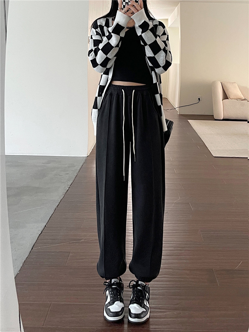 Black wide-leg pants for women in spring and autumn, high-waisted, sagging straight-leg casual pants for slimming, versatile, floor-length, fleece snowflake glutinous rice pants pic 8