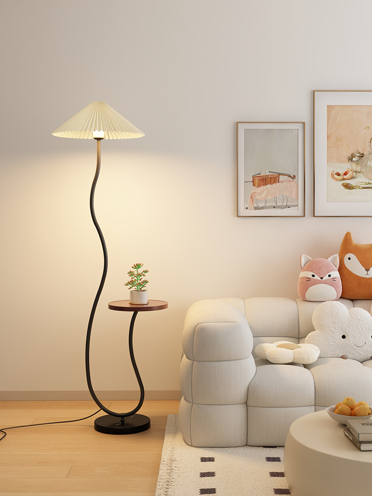 奶油风沙发旁边的落地灯客厅边几置物茶几卧室床头百褶立式台灯详情6