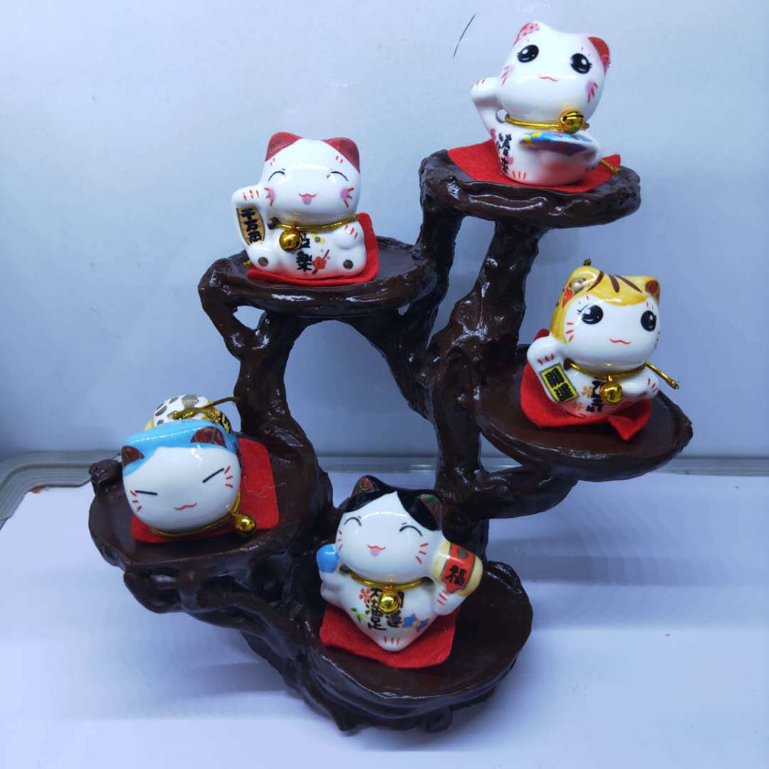 五福猫元气猫五福陶瓷招财猫汽车摆件创意工艺品地摊货源详情13