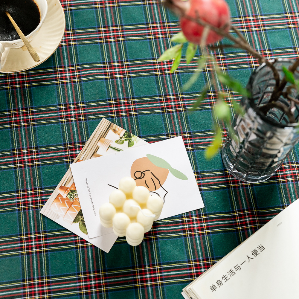 Cross-border Christmas holiday decoration table fabric, retro striped checkered cotton and linen restaurant party cover, Amazon pic 47