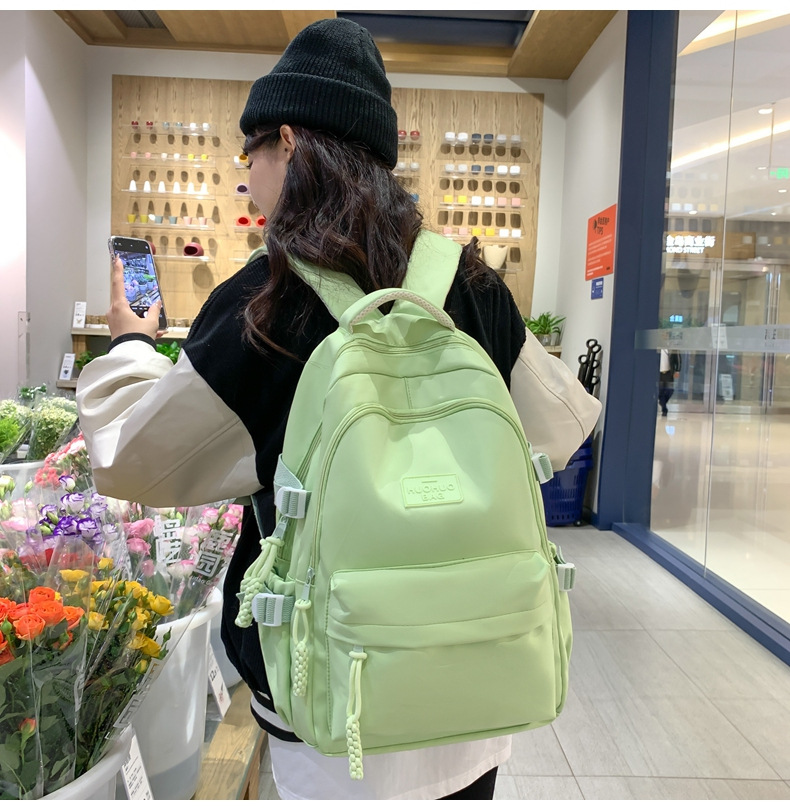 纯色休闲双肩包小学生女初高中书包简约时尚百搭大容量大学生背包详情16