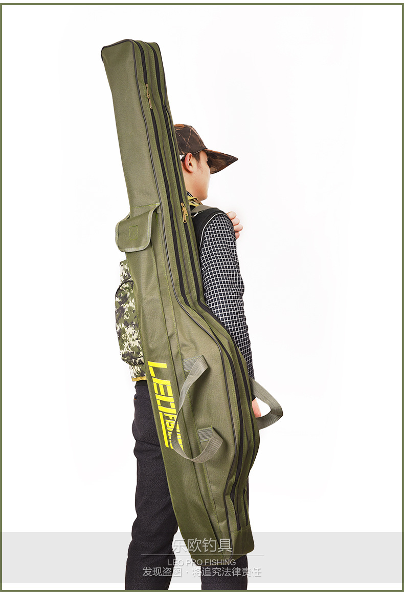 27746 LEO [Foldable large-belted fishing rod Bag 1M/ 1.5m Military Green/Black] Long fishing gear soft bag pic 14