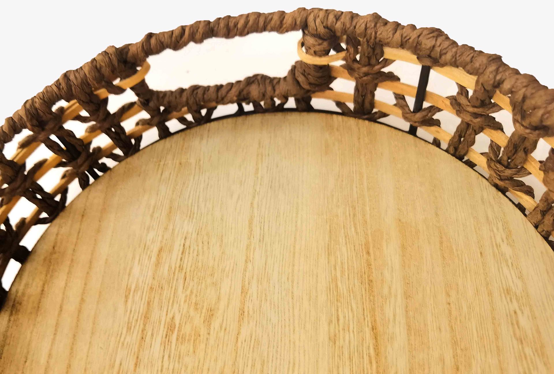 Retro wooden straw woven tray, Japanese-style woven fruit plate, household hand-held bread basket, afternoon tea snack basket pic 2