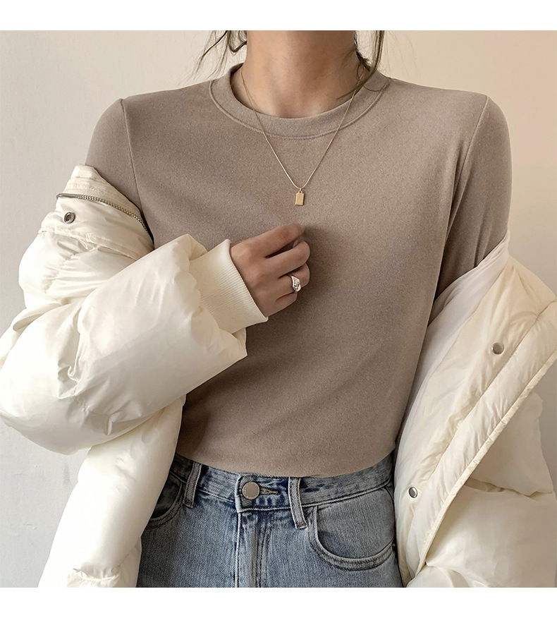 A German velvet semi-high-neck white base layer for women, paired with a stylish, thickened, brushed, and form-fitting mid-neck base layer for autumn and winter pic 32