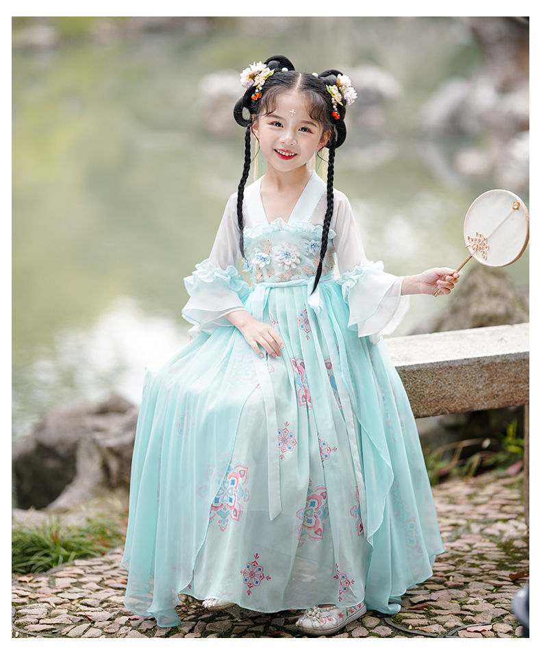 汉服女童超仙古装襦裙薄款风儿童连衣裙小女孩古风童装唐装夏汉服详情13