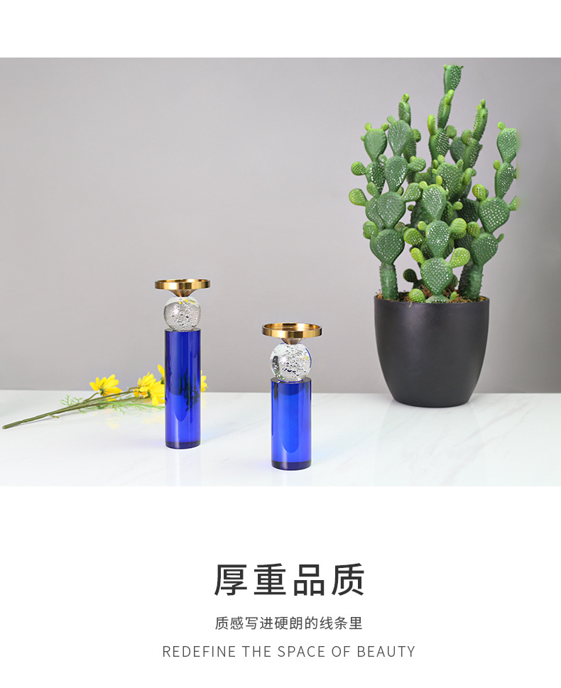 Modern and simple home furnishings, grey and blue crystal candlesticks, creative geometric decorative items, dining table decoration items pic 26