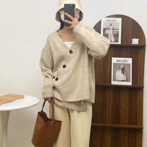 撞色针织开衫上衣女2022秋冬新款宽松慵懒风外穿软糯毛衣外套女装详情17