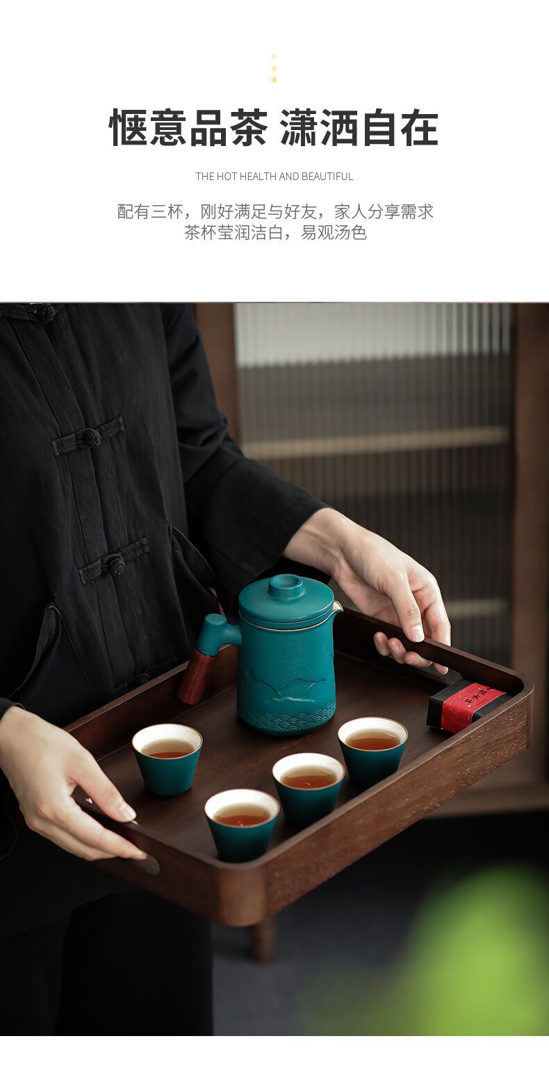 Wenlan Outdoor Travel Tea Set, ceramic kung Fu tea set, one pot, four cups, portable quick guest cup, integrated storage pic 6