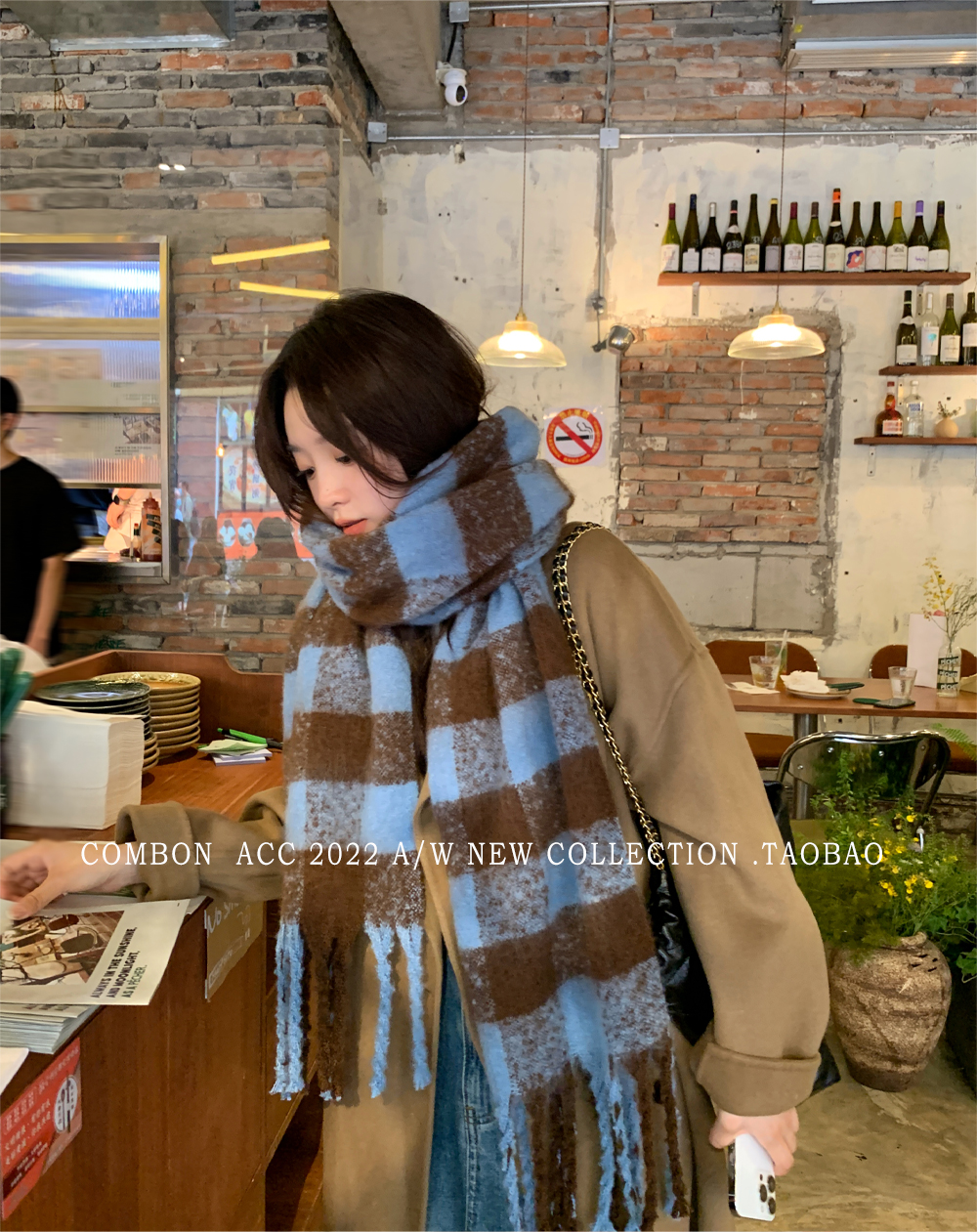 The long checkered faux cashmere scarf worn by Yu Shuxin is a Korean winter student thickened scarf that has become a popular choice for women to keep warm pic 6