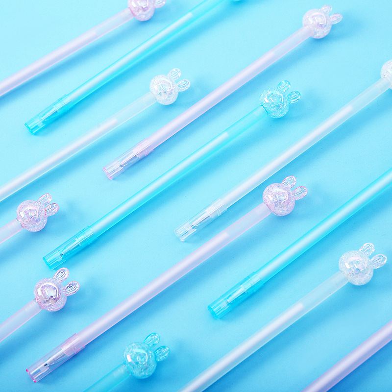 Wholesale of Korean-style creative crystal head shaped rabbit-shaped gel pens with dazzling laser designs for students pic 24
