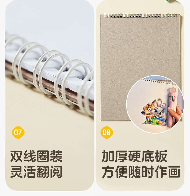 儿童卡通画本空白活页速写本跨境现货批发A4原浆纸加厚线圈素描本详情8