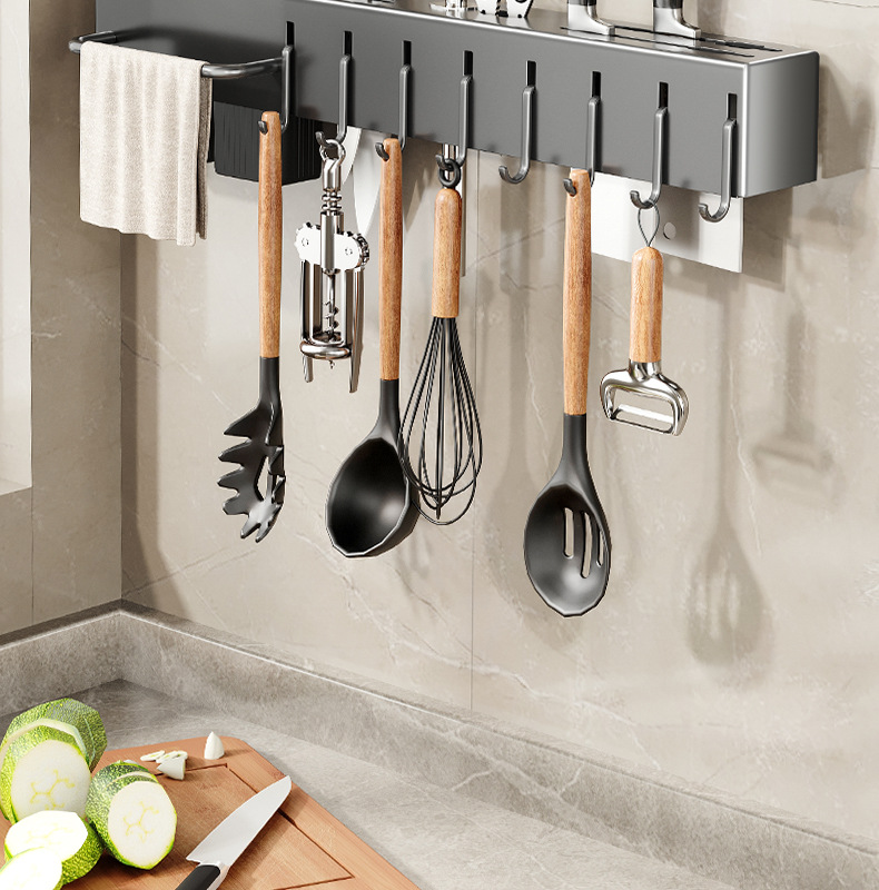 Multi-functional kitchen knife rack and storage rack 筷笼 integrated knife storage rack, wall-mounted household chopstick holder without drilling pic 7