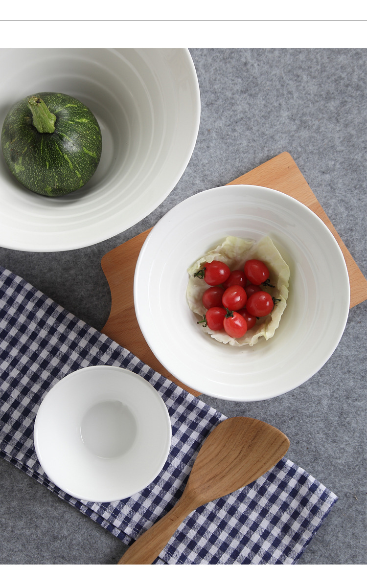 Pure white ceramic ramen soup bowl, fruit salad bowl, dessert bowl, boiled fish bowl, sauce bowl, horn bowl, hotel tableware pic 6
