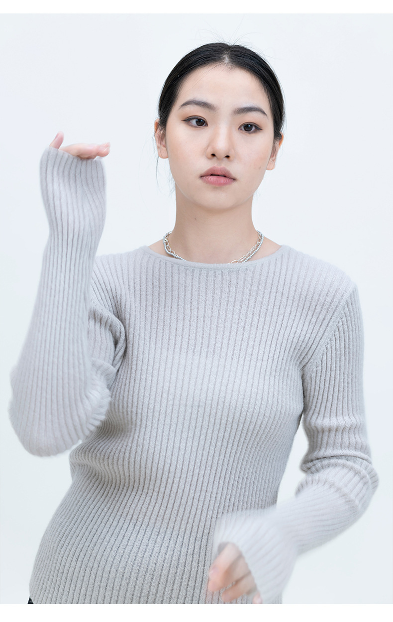 修身显瘦打底坑条圆领长袖针织开衫简约纯色毛衣女详情20