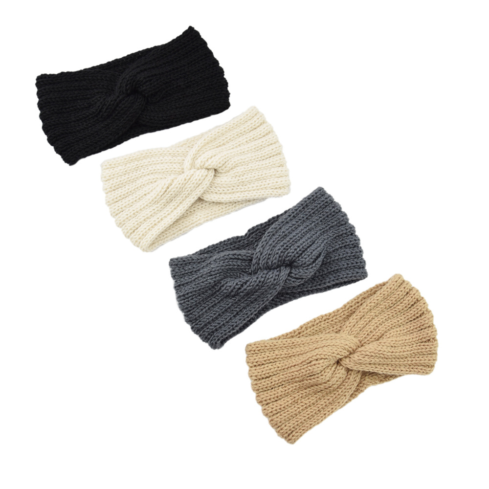 European and American knitted cross-wool hair bands, ear-protecting headbands, hand-woven headbands, flat, fashionable and warm autumn and winter hair accessories pic 9