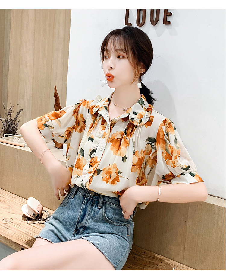 2020夏季新款短袖上衣女韩版碎花雪纺衫百搭气质衬衫详情26