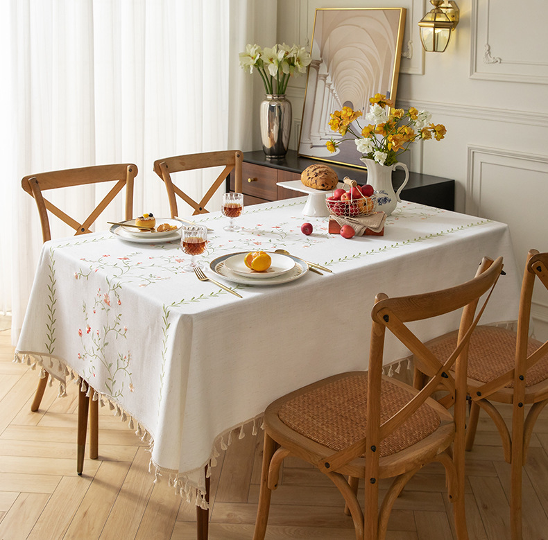 Youzhuo Nordic modern, simple, fashionable, creative, elegant and high-end cotton and linen fabric tablecloths, waterproof embroidered tablecloths, small floral coffee table fabrics, tassel cover fabrics, rectangular tablecloths pic 7
