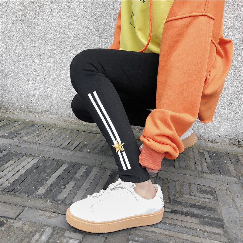 Spring new Korean-style side-striped five-star printed slimming nine-inch skinny pants pic 6