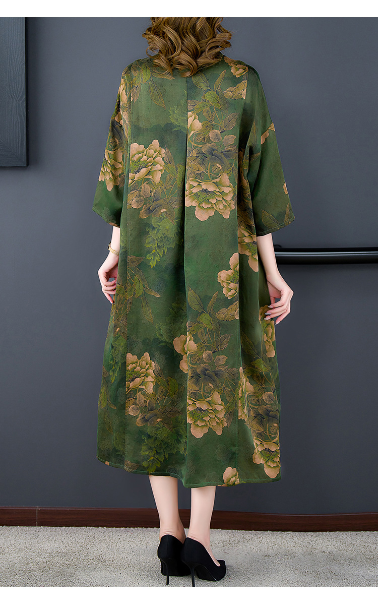 高端大牌香云纱袍子长款中长袖秋季新款大牌真丝连衣裙妈妈装详情18